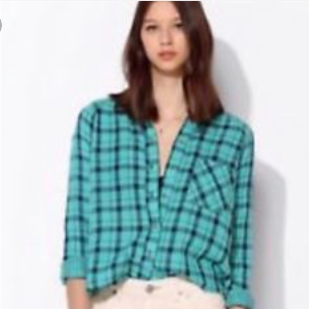 NEW Urban Outfitters plaid turquoise flannel